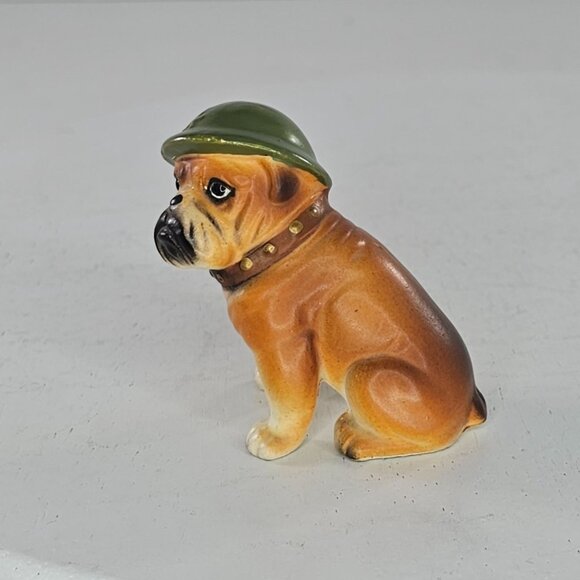 Vintage MTI Mack Truck Mascot Bulldog Figurine Wearing Green Helmet Ceramic Rare - Picture 3 of 8